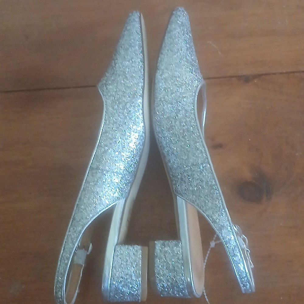 J.Crew Sparkle Glitter Silver Slingback Flats SZ 7M. New Without Box - Picture 5 of 6